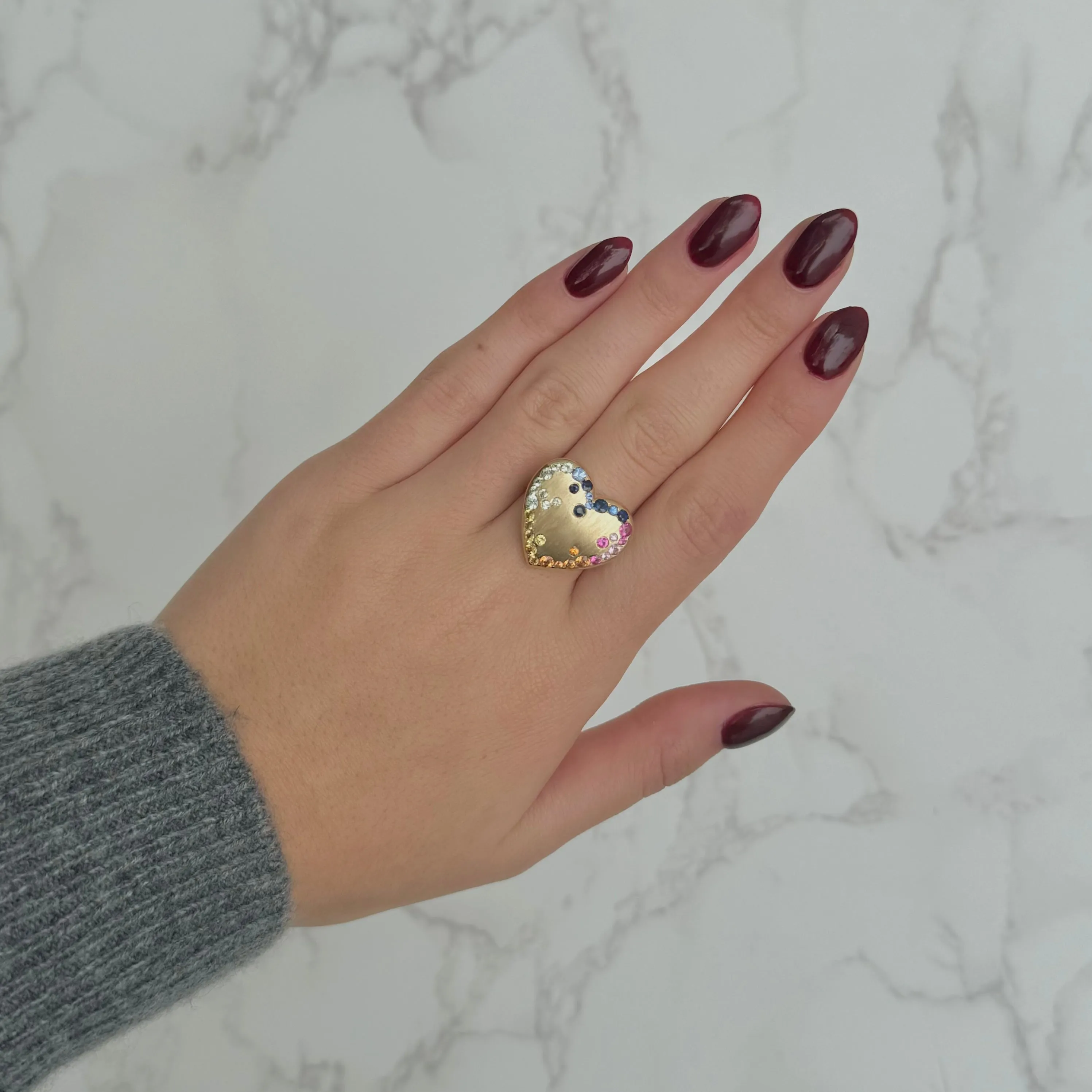 14K GOLD MULTICOLOR SAPPHIRE MADDY HEART RING