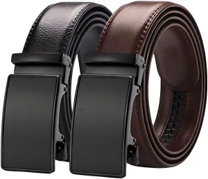 Aini Savoie 2 Pack Ratchet Belt for Men - Mens Belt Leather 1 3/8" for Casual Jeans - Fit 36" to 44" Waist Adjustable style 2