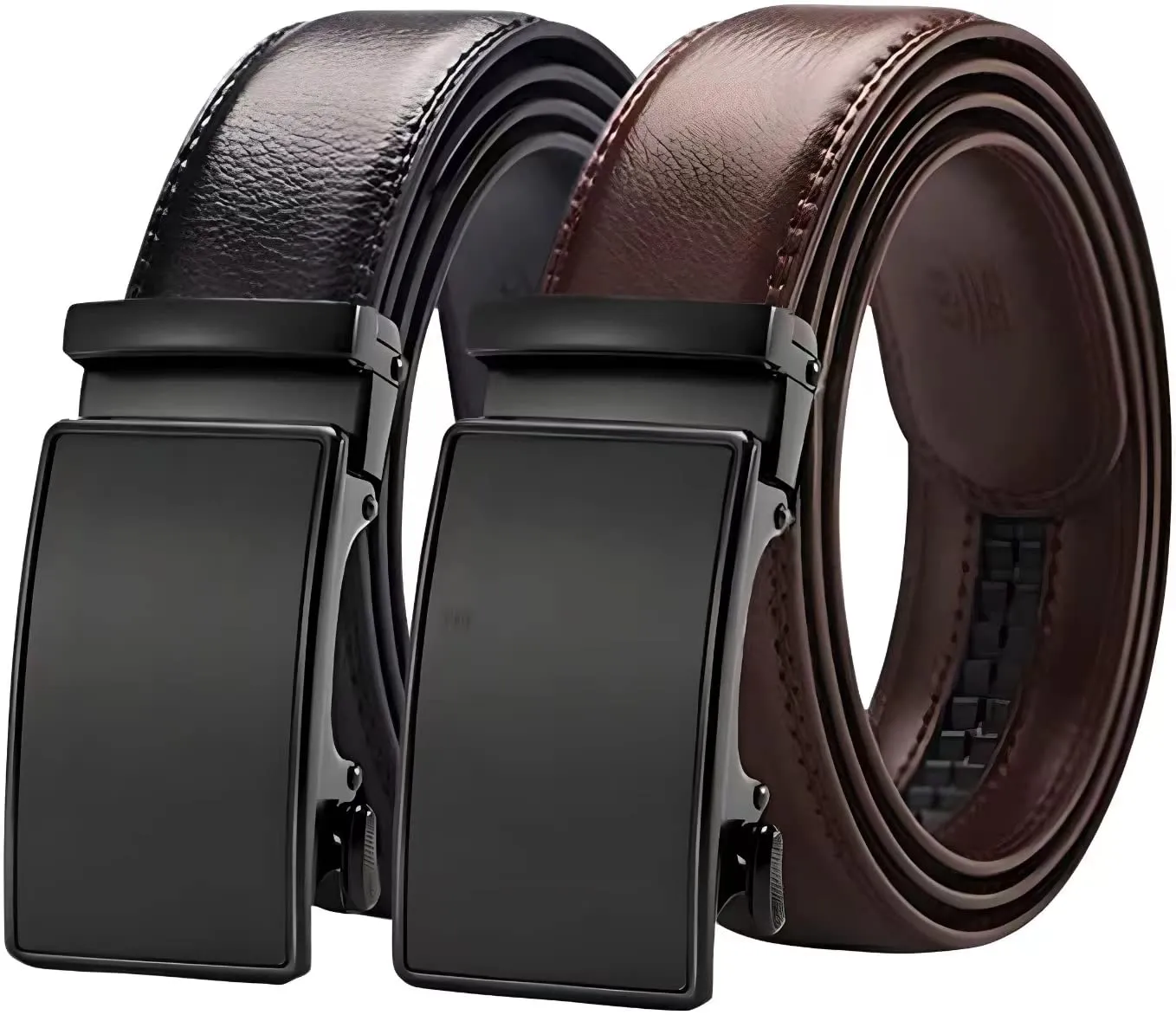 Aini Savoie 2 Pack Ratchet Belt for Men - Mens Belt Leather 1 3/8" for Casual Jeans - Fit 36" to 44" Waist Adjustable style 2