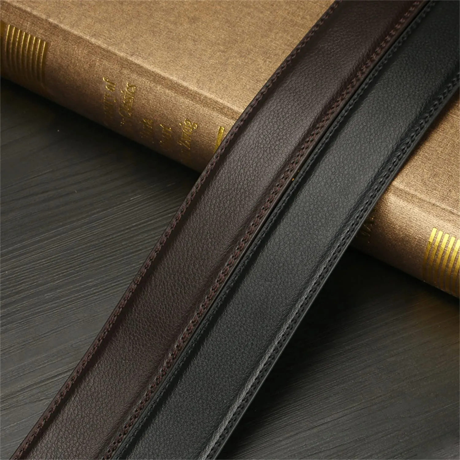 Aini Savoie 2 Pack Ratchet Belt for Men - Mens Belt Leather 1 3/8" for Casual Jeans - Fit 36" to 44" Waist Adjustable style 2