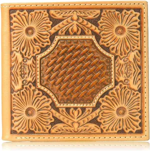 Ariat Floral and Canter Basket Bifold Wallet, tan