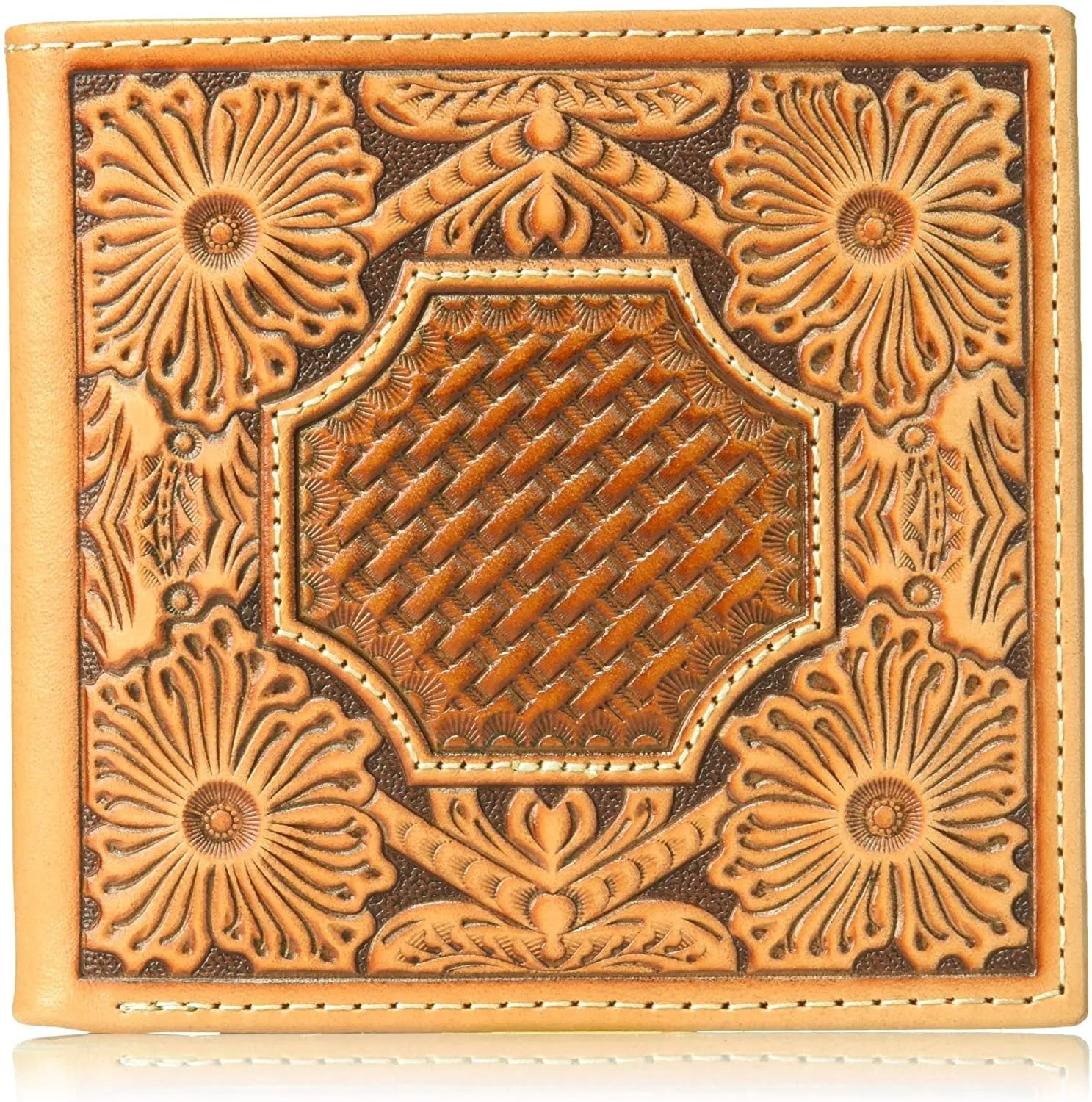 Ariat Floral and Canter Basket Bifold Wallet, tan