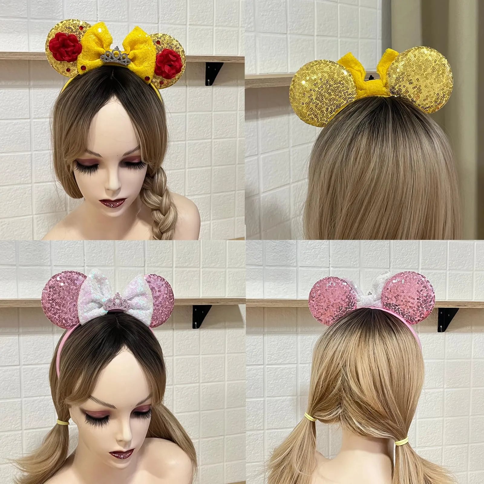 ASAHEL Mouse Ears Headbands Fashion Shiny Bows Mice Ears Birthday Parties Themed Events (Gold, Onesize)