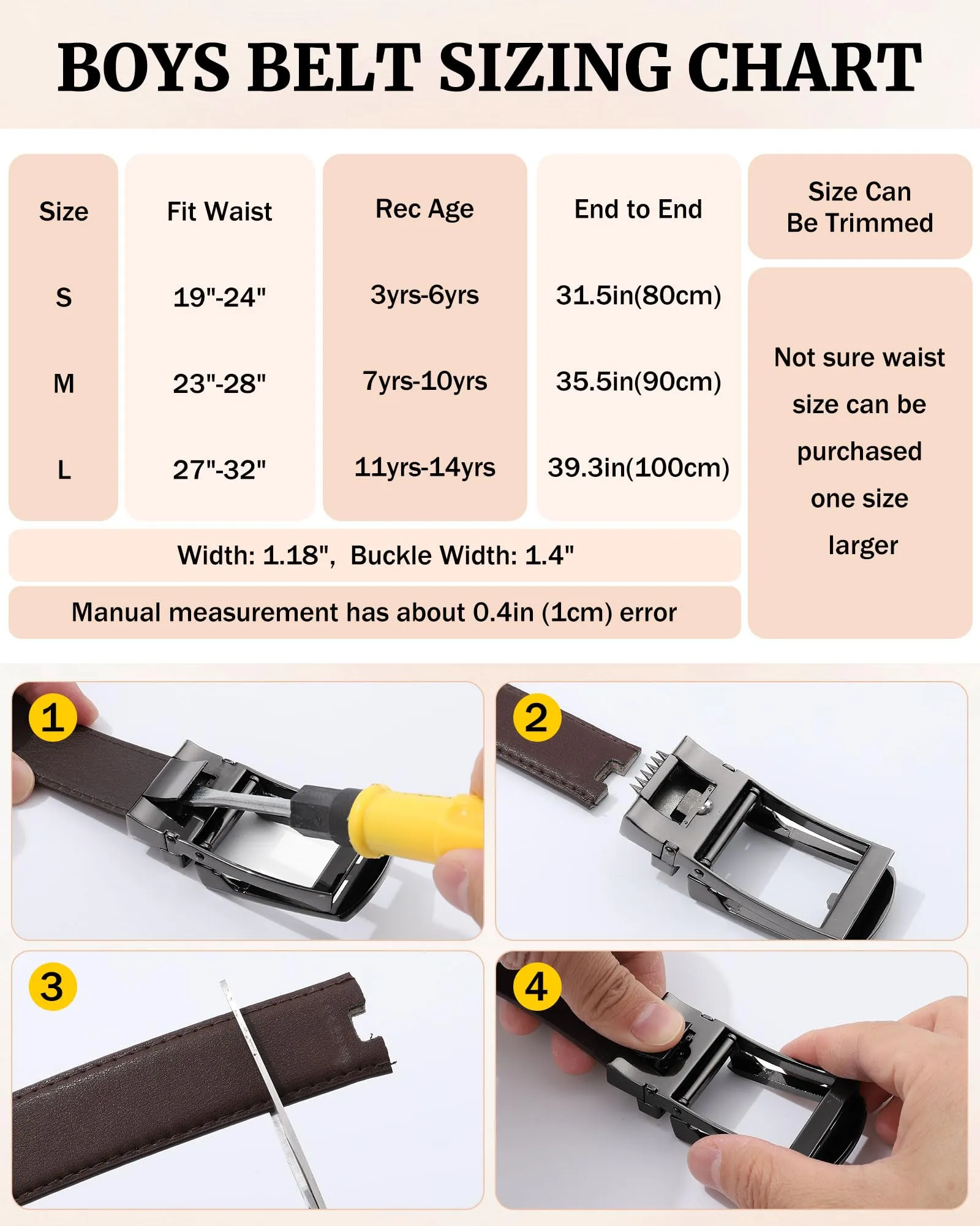 AWAYTR Boys Ratchet Belt for Kids - Black and Brown Leather Belts for Dress Pants Uniform Jeans (90cm,Gunmetal-Coffee)