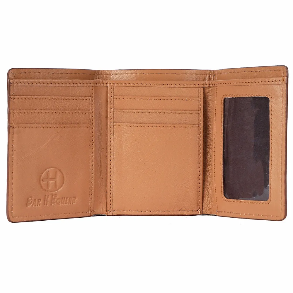 BAR H EQUINE Rodeo Floral Bifold & Trifold Wallet For Men Women HairOn Genuine Leather Tan