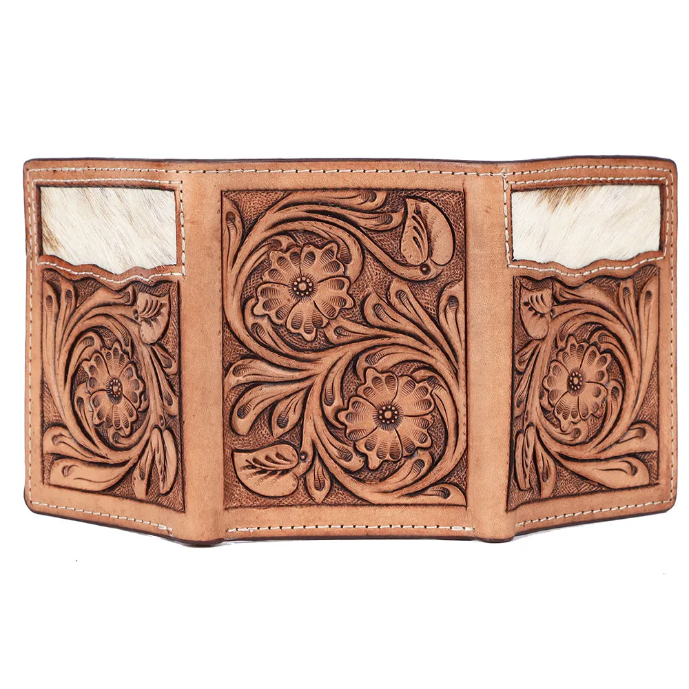 BAR H EQUINE Rodeo Floral Bifold & Trifold Wallet For Men Women HairOn Genuine Leather Tan