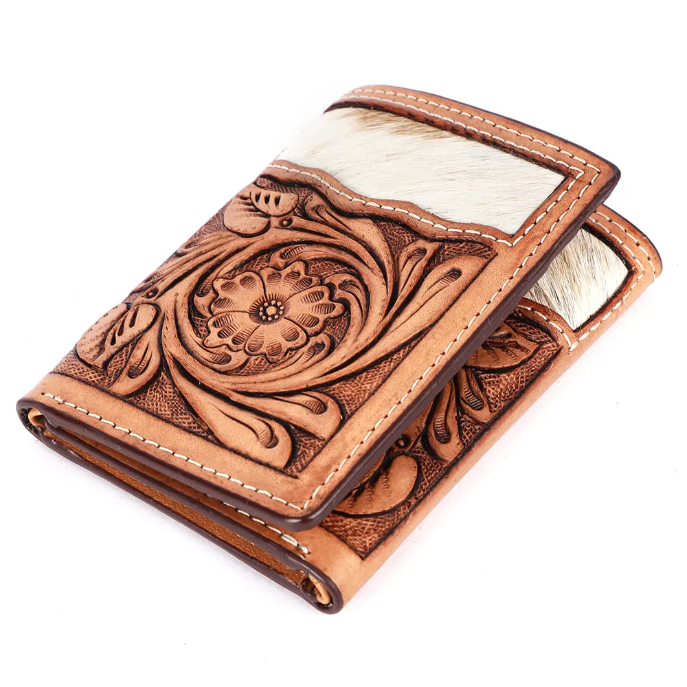 BAR H EQUINE Rodeo Floral Bifold & Trifold Wallet For Men Women HairOn Genuine Leather Tan