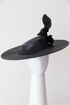 Black Asymmetrical  Boater with Side Bow