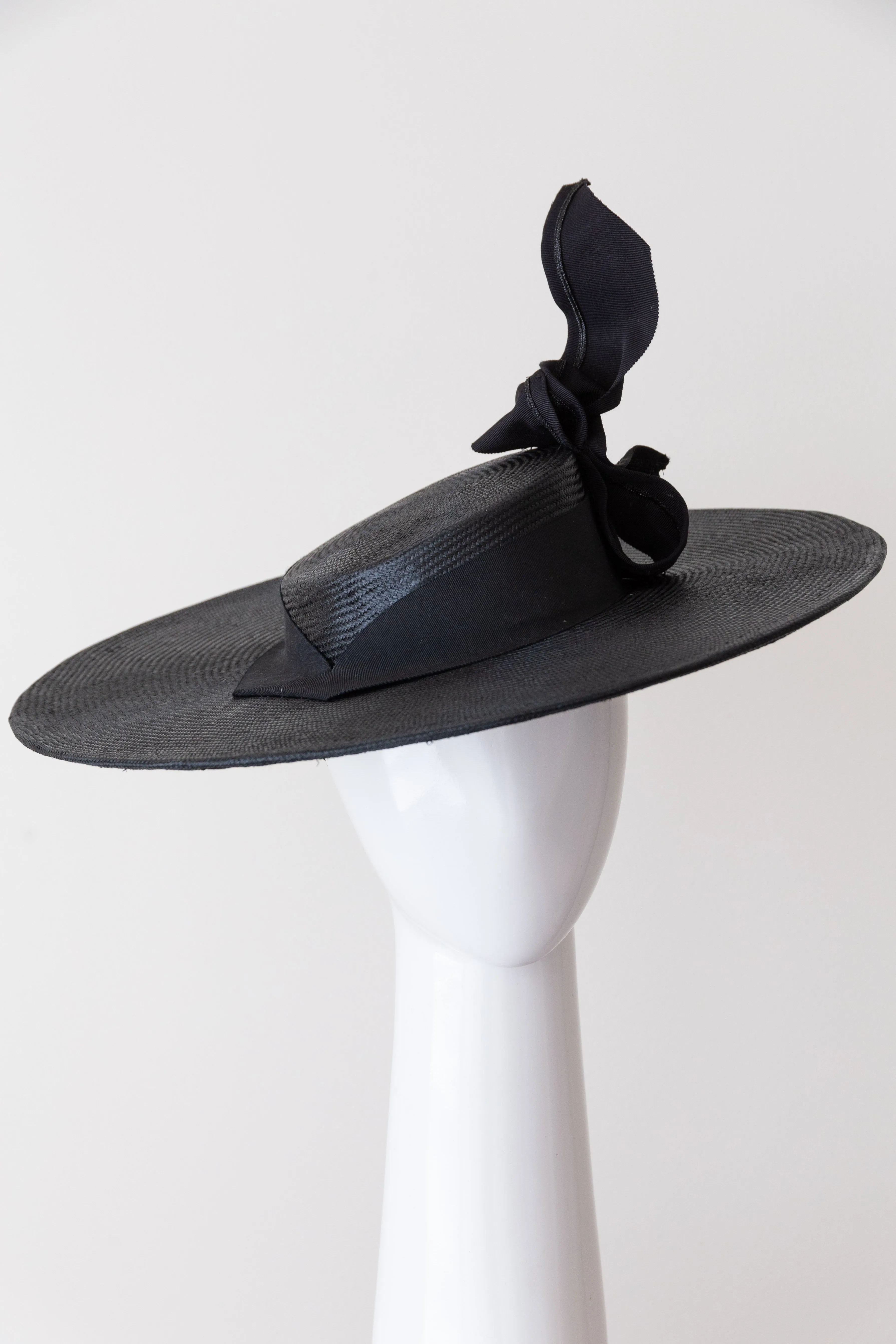 Black Asymmetrical  Boater with Side Bow