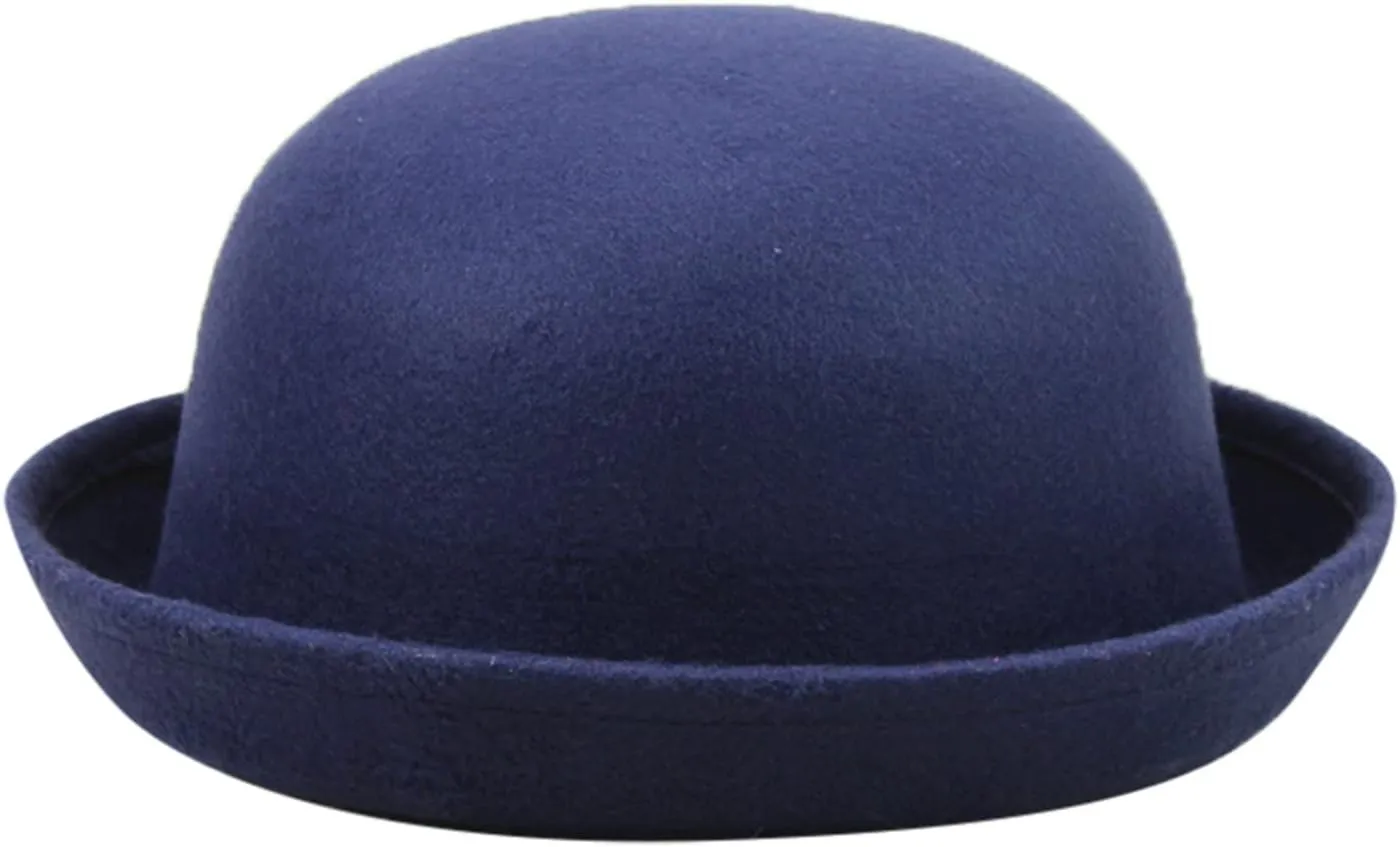 Black Bowler Hat Short Rolled Brim Fedora Hat for Men and Women Bow Cloche Bowler Fedora Hat