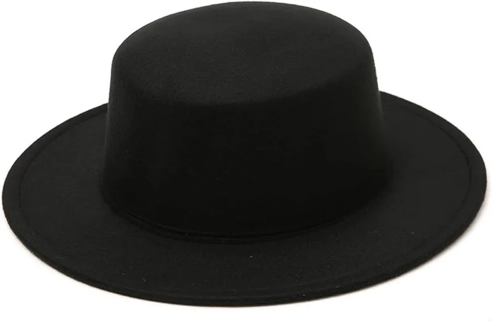 Black Fedora Flat Hat Classic Wide Brim Cap Panama Style Jazz Hat for Wedding Party Talent Performance Xmas Gift Unisex