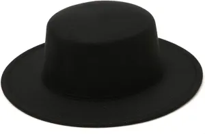 Black Fedora Flat Hat Classic Wide Brim Cap Panama Style Jazz Hat for Wedding Party Talent Performance Xmas Gift Unisex
