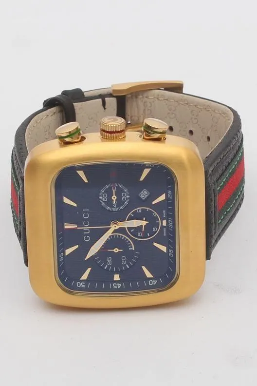 Black Leather Mens Watch
