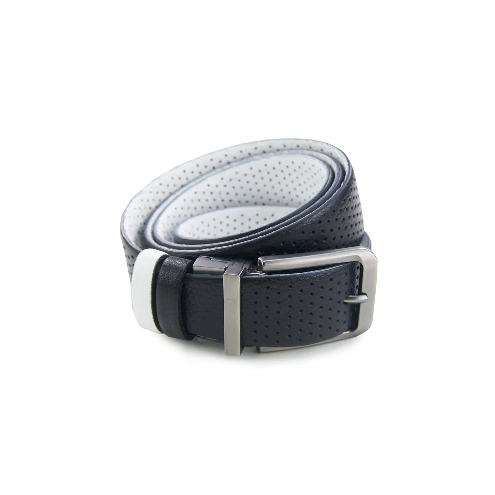 Black/white perforated belt