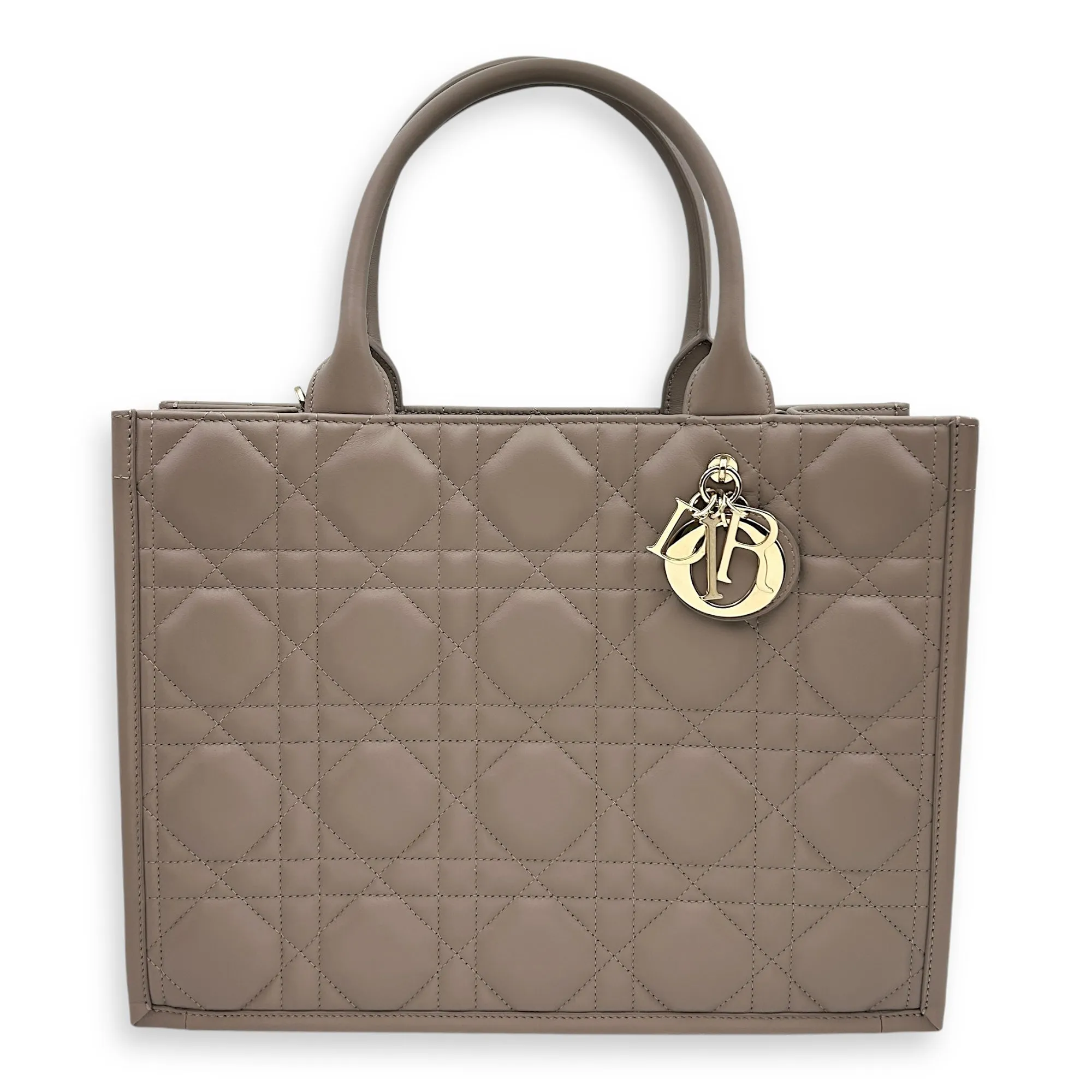 Book Tote Medium Warm Taupe Crossbody Bag in Macrocannage Calfskin, Gold hardware