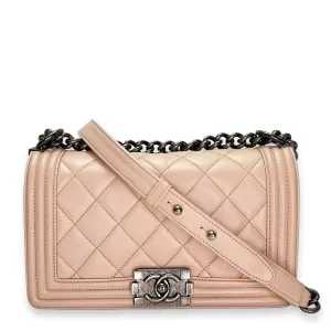 Boy Crossbody Bag Medium Beige in Calfskin , Ruthenium Hardware