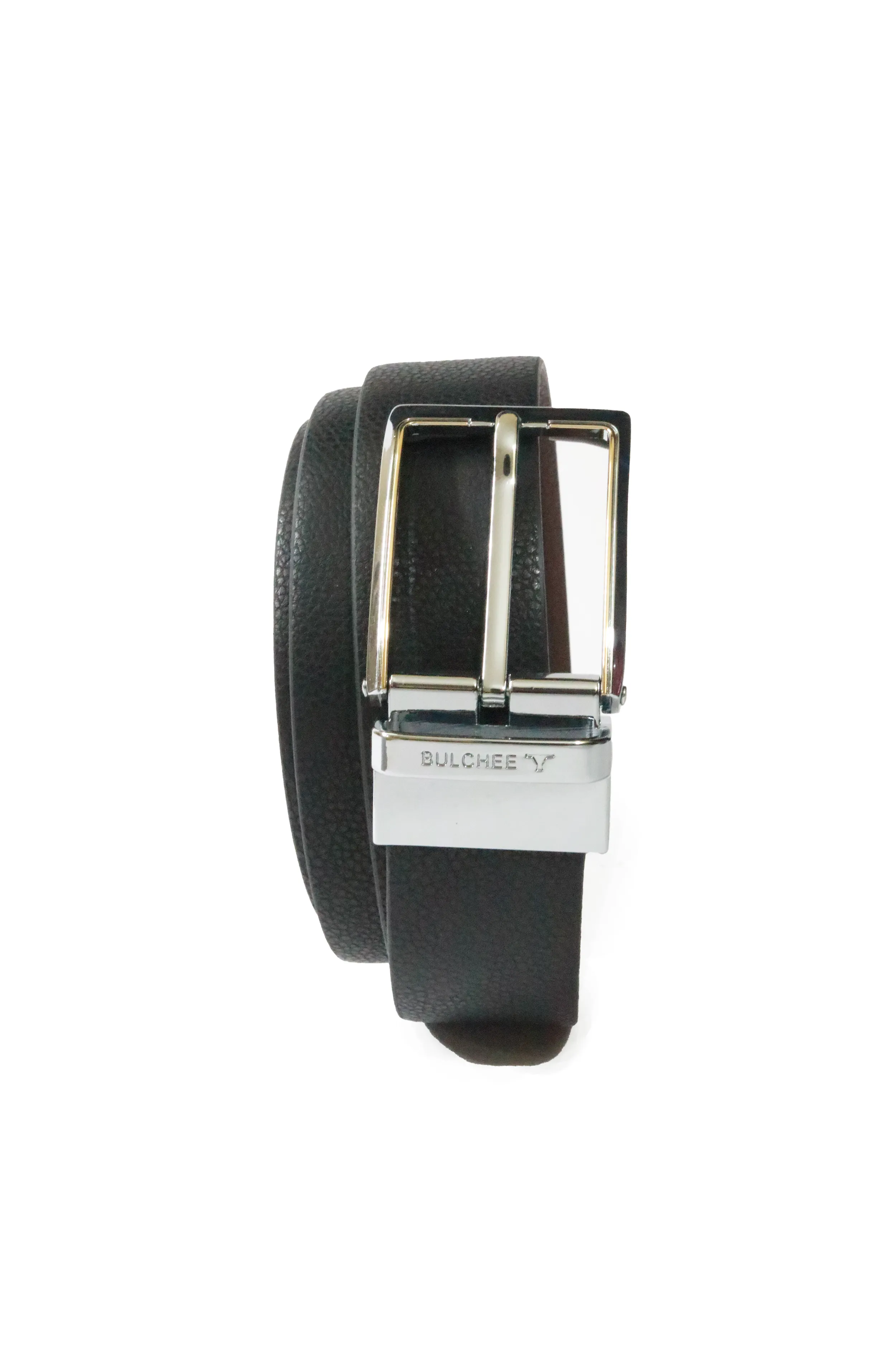 Bulchee Men's Black & Brown Reversible Prong Bi-Colour Chrome & Gold Line Buckle Belt