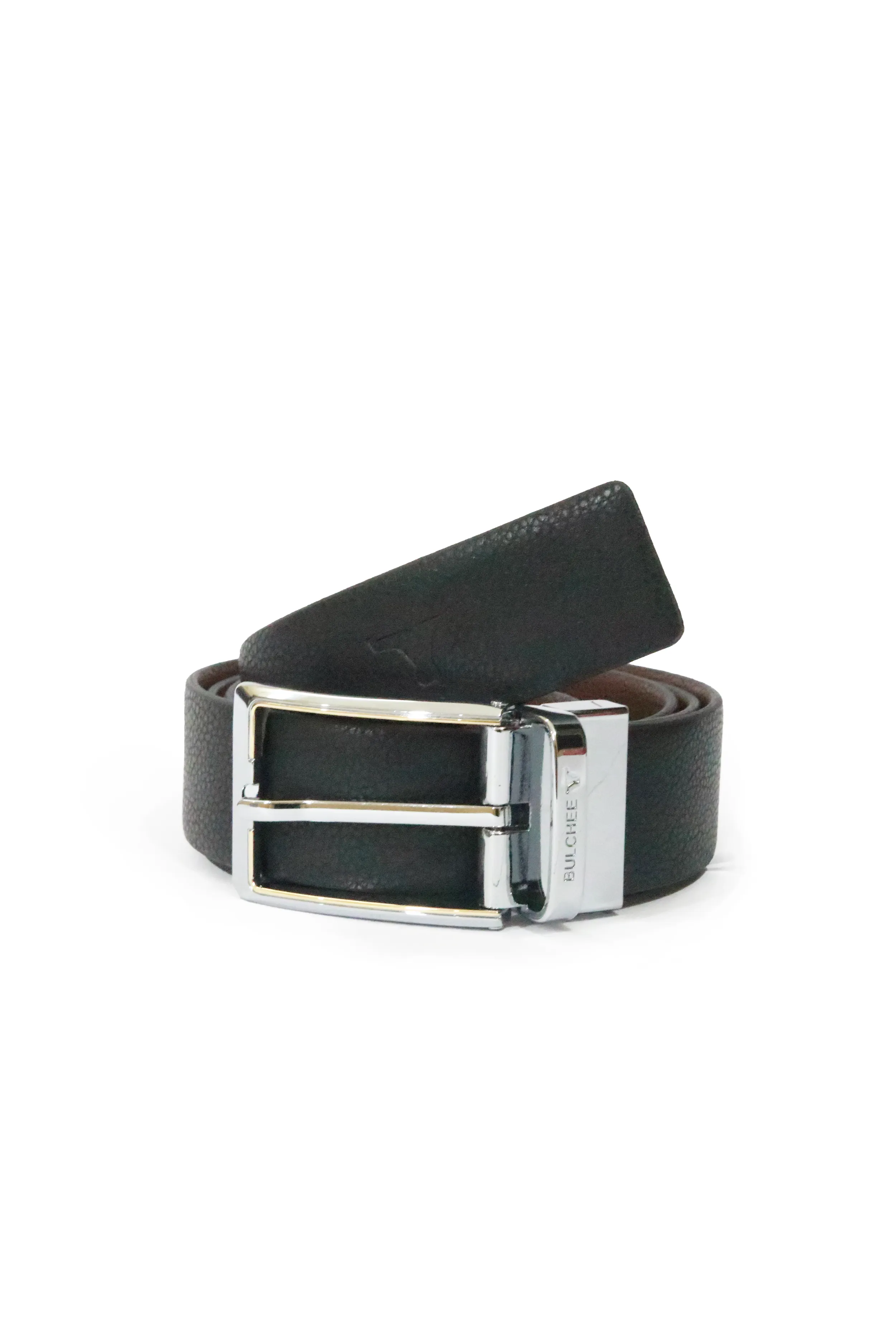 Bulchee Men's Black & Brown Reversible Prong Bi-Colour Chrome & Gold Line Buckle Belt
