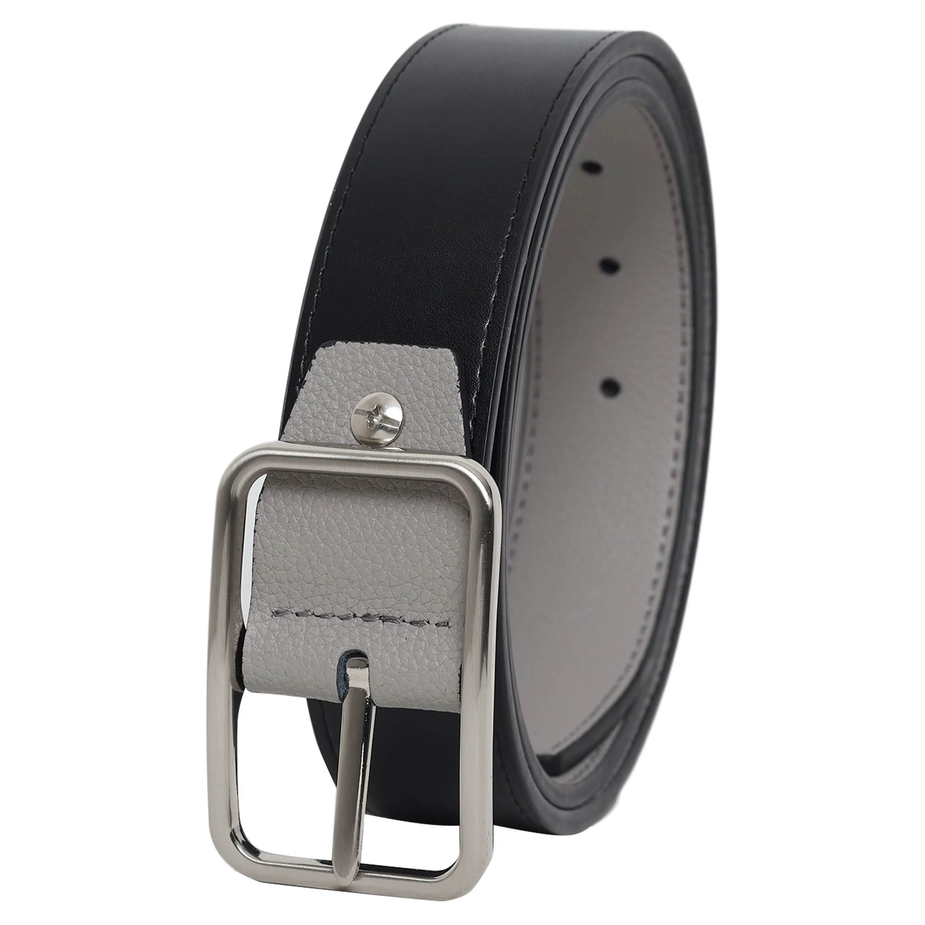 Bulchee Men's Genuine Leather Reversible Hickok Turning Buckle (Formal, Grey/Black) BUL2235B