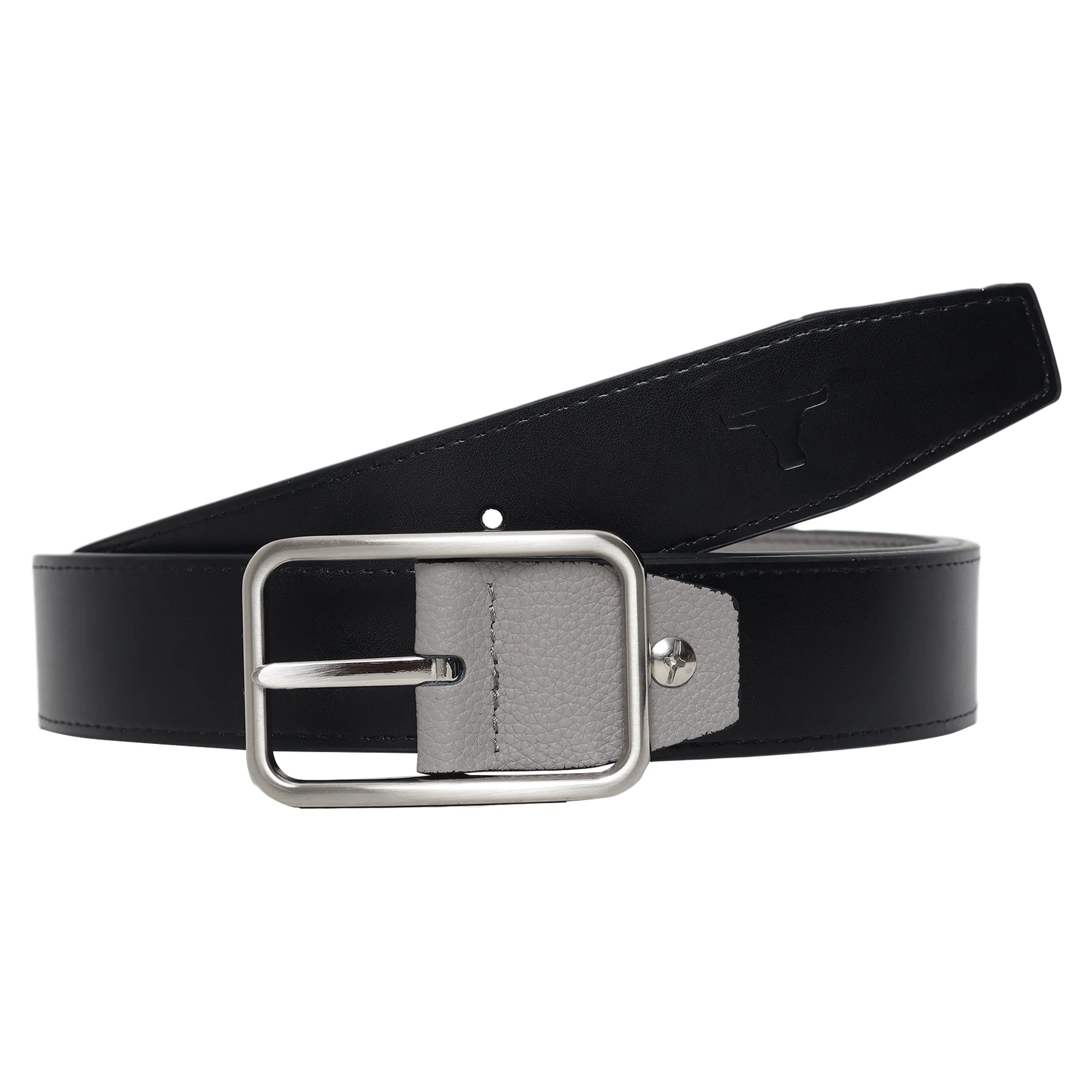 Bulchee Men's Genuine Leather Reversible Hickok Turning Buckle (Formal, Grey/Black) BUL2235B