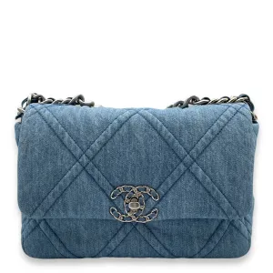 C19 Flap Small Light Blue Crossbody Bag in Denim, 3-Tone hardware