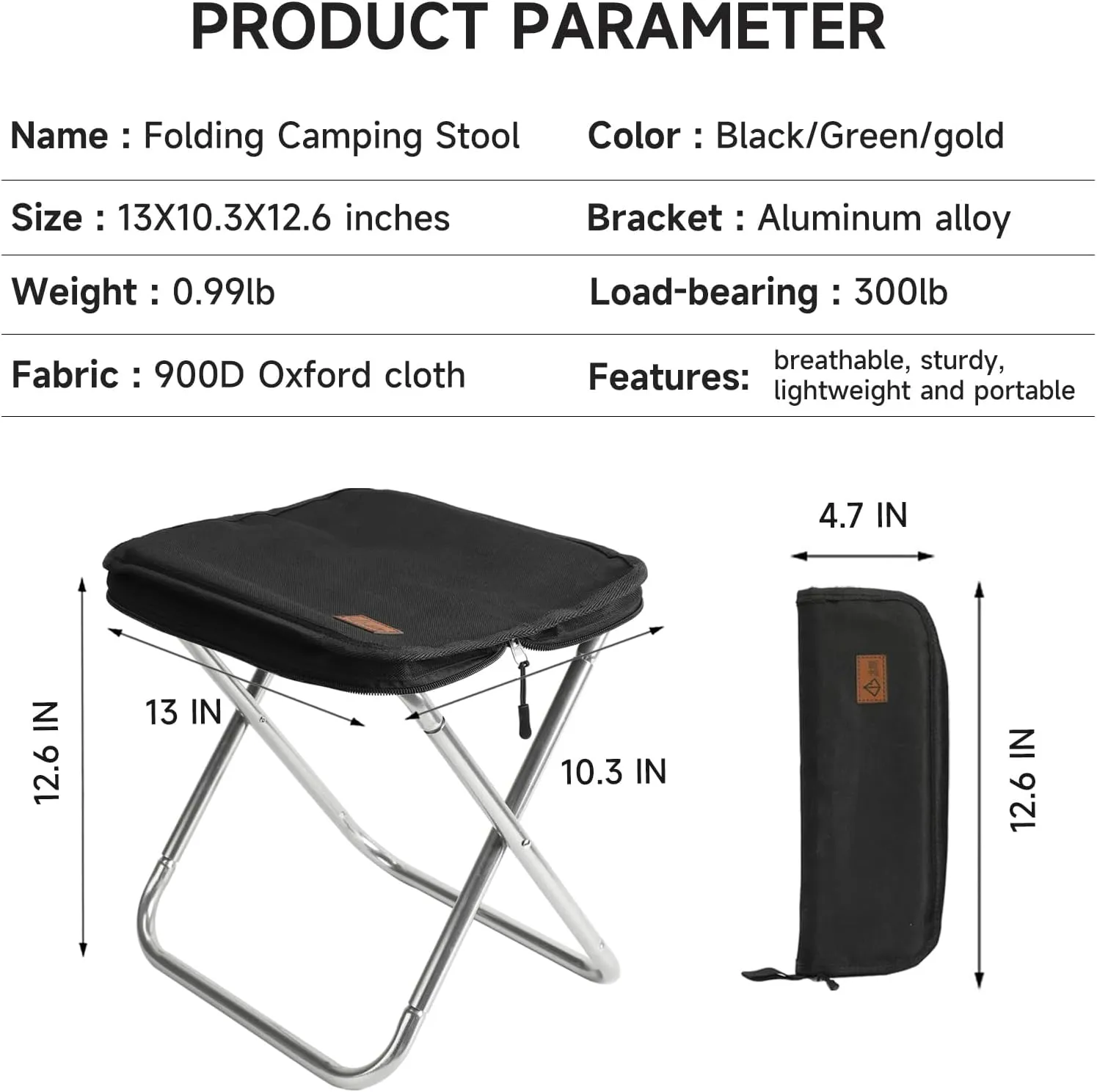 Camping StoolPortable Foldable Stool Adult Collapsible Chairs for Fishing Outdoor Hiking 300 LBS Load