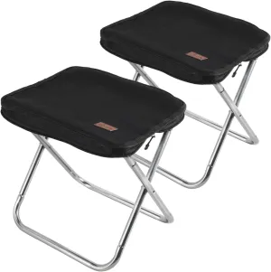 Camping StoolPortable Foldable Stool aldult Collapsible Chairs Fishing Stool for Outdoor Hiking 300 LBS Load Black 2-Piece Set