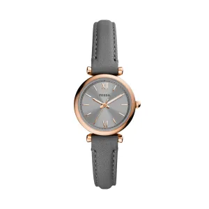 Carlie Mini Three-Hand Gray Leather Watch