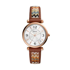 Carlie Three-Hand Date Brown Leather Watch