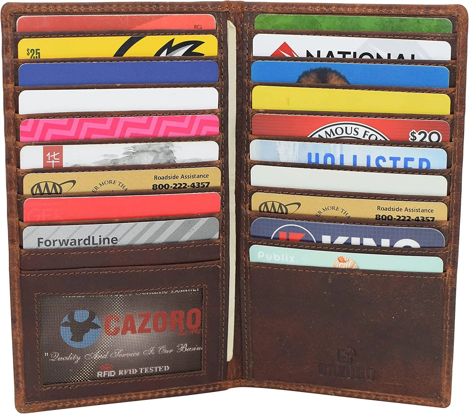 CAZORO RFID Protected Vintage Leather Long Bifold Slim Wallet for Women Men