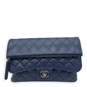 Chain Flap Blue Crossbody Bag in Lambskin, Ruthenium hardware