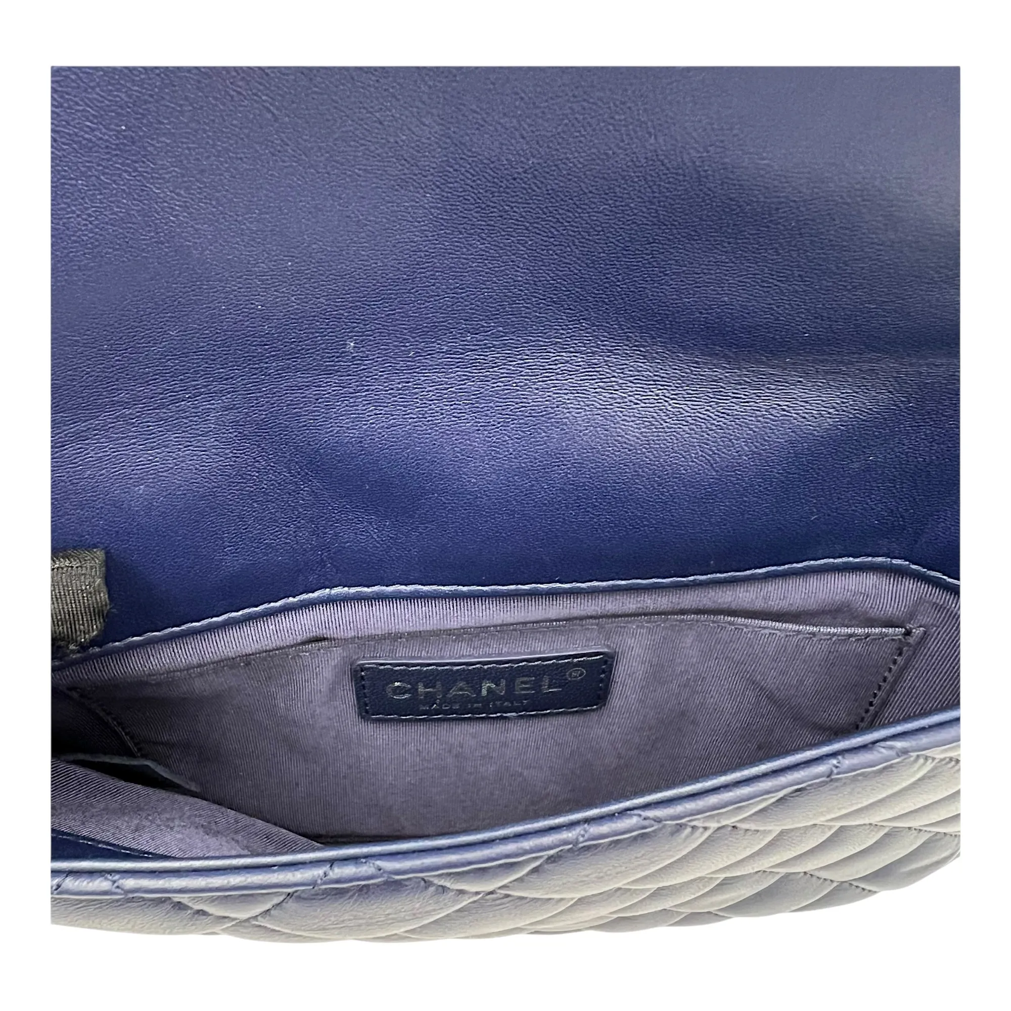 Chain Flap Blue Crossbody Bag in Lambskin, Ruthenium hardware