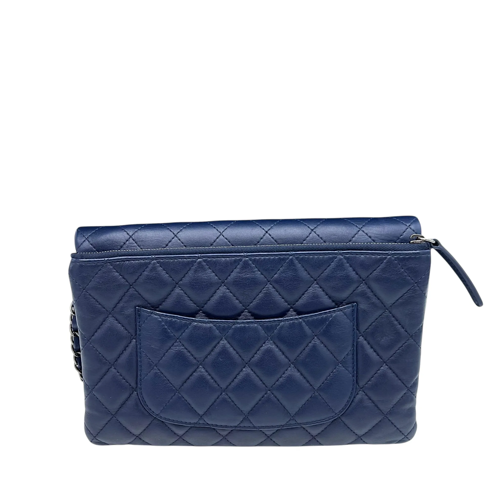 Chain Flap Blue Crossbody Bag in Lambskin, Ruthenium hardware