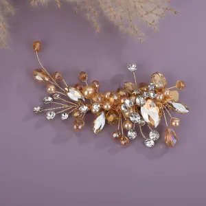 Champagne Crystal Hair Clip for Women Wedding Bridal Handmade Hair Accessories Side Headpiece Jewelry (Champagne)
