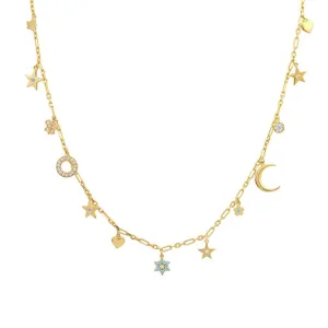 Charm Necklace Gold Aqua