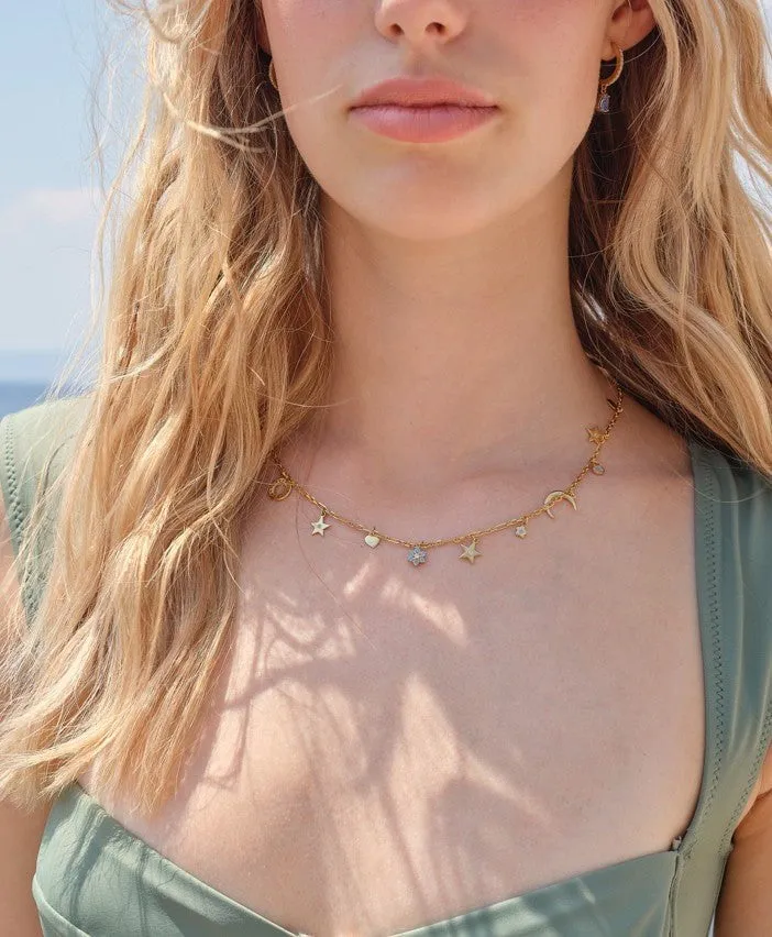 Charm Necklace Gold Aqua