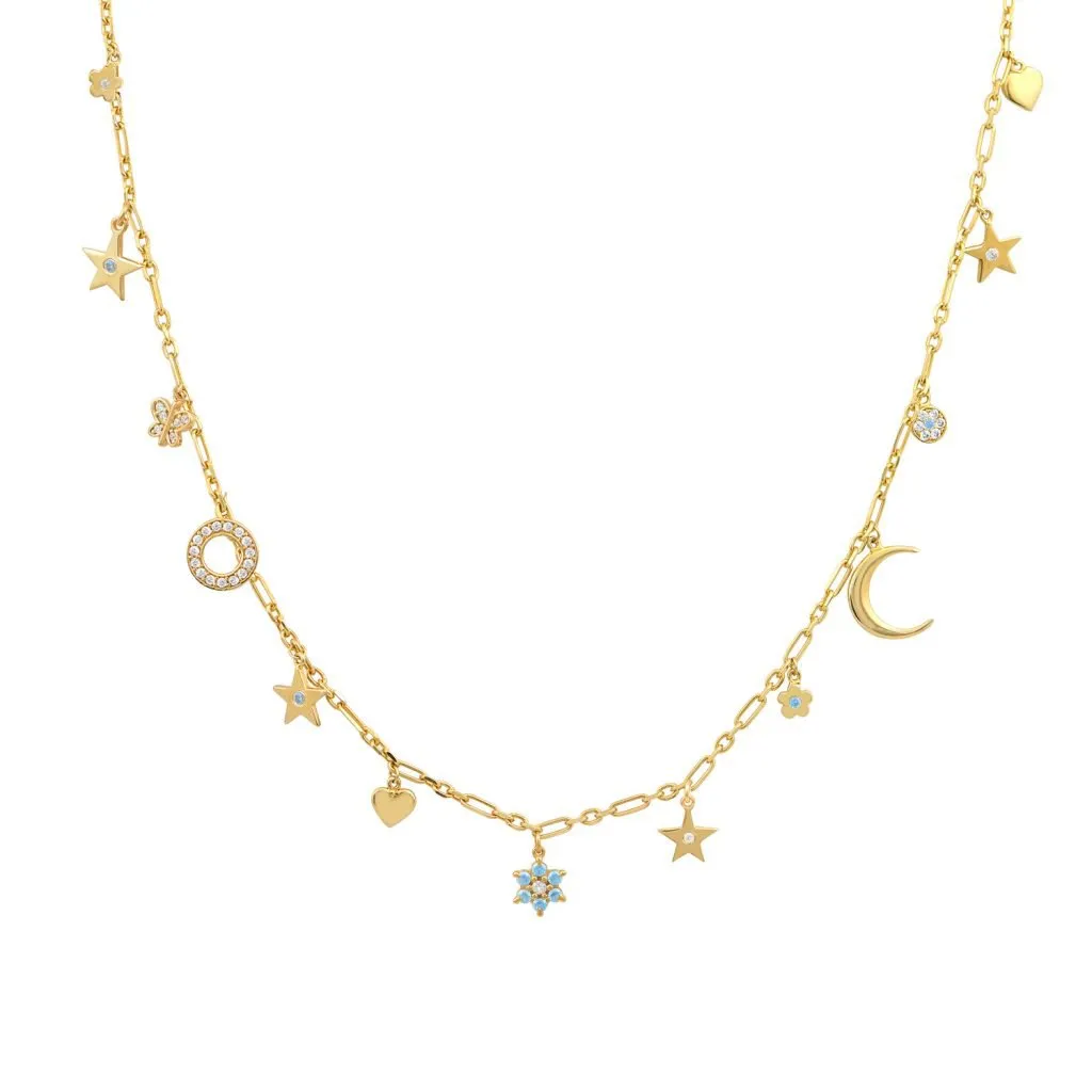 Charm Necklace Gold Aqua