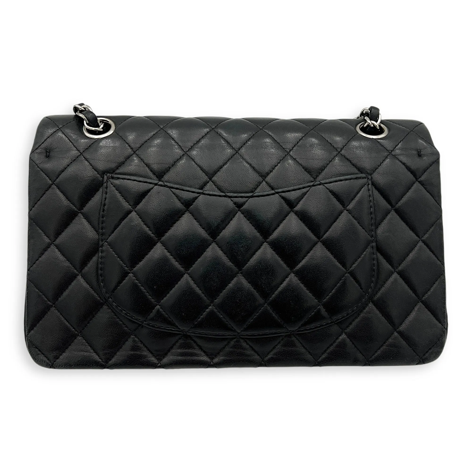 Classic Medium Black Crossbody Bag in Lambskin, Silver hardware