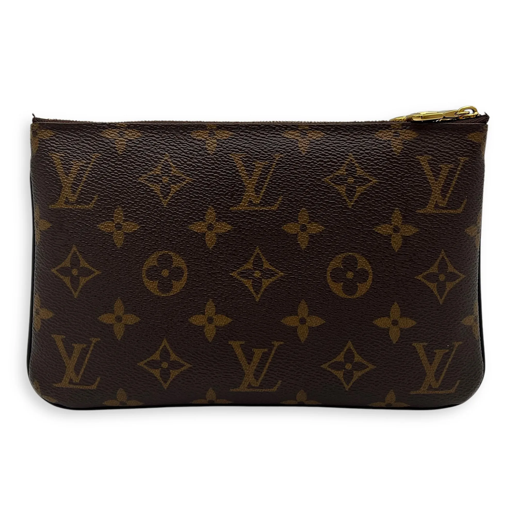 Double Zip Reverse Crossbody Bag Brown in Coated Canvas, Gold hardware