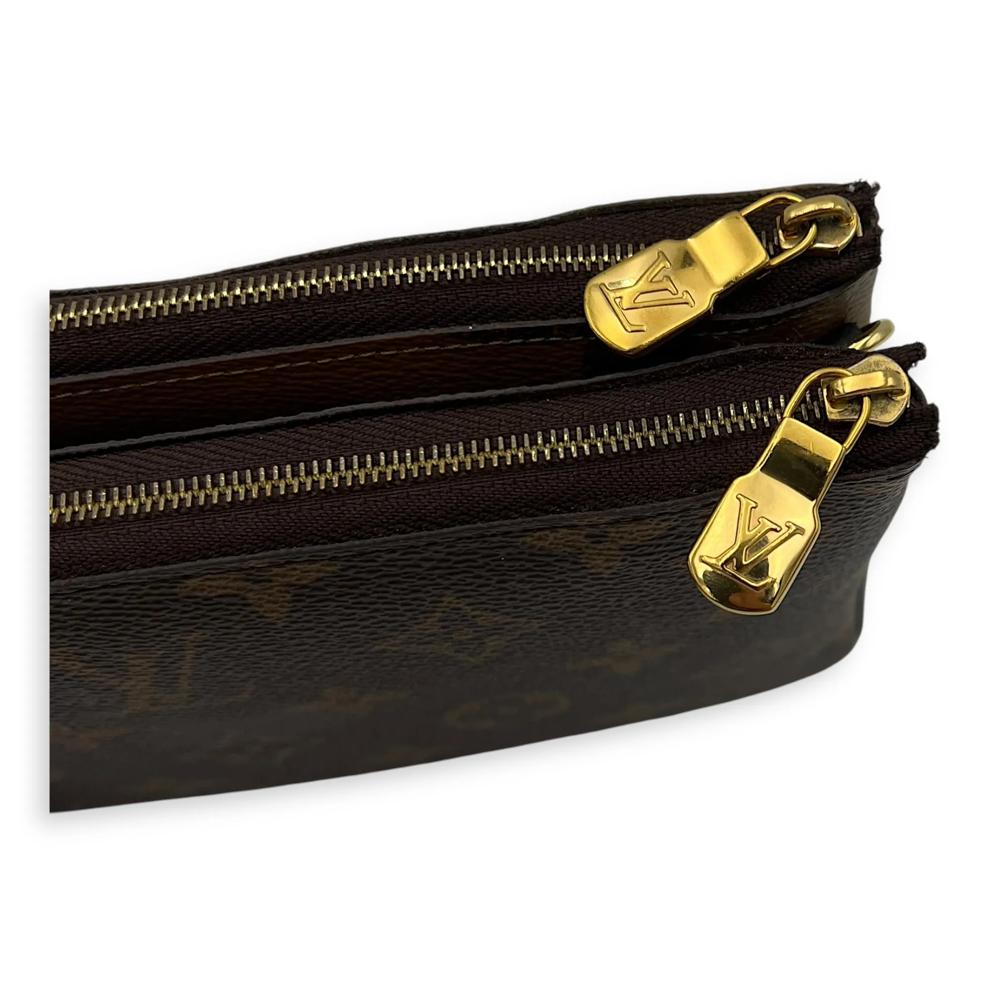 Double Zip Reverse Crossbody Bag Brown in Coated Canvas, Gold hardware