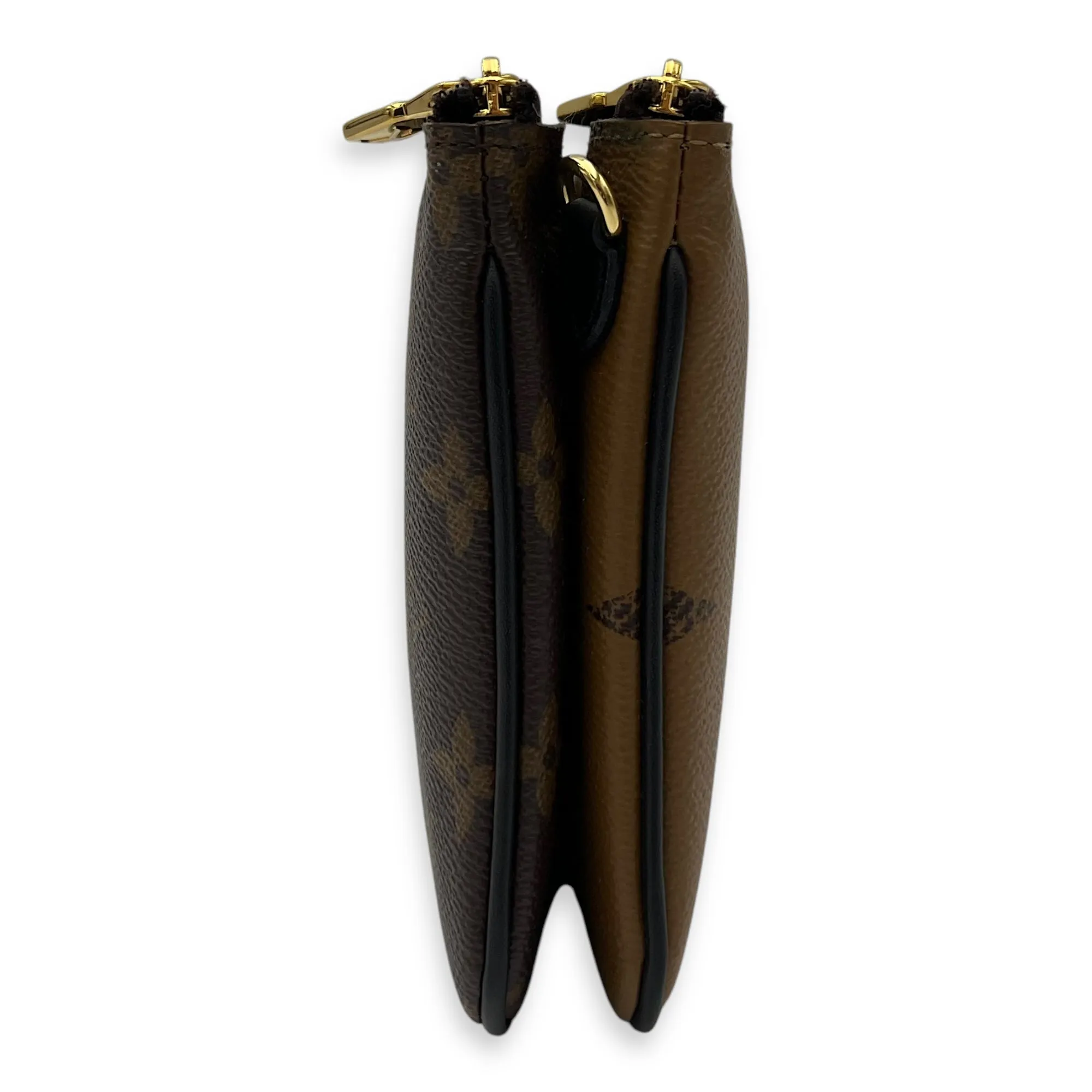 Double Zip Reverse Crossbody Bag Brown in Coated Canvas, Gold hardware