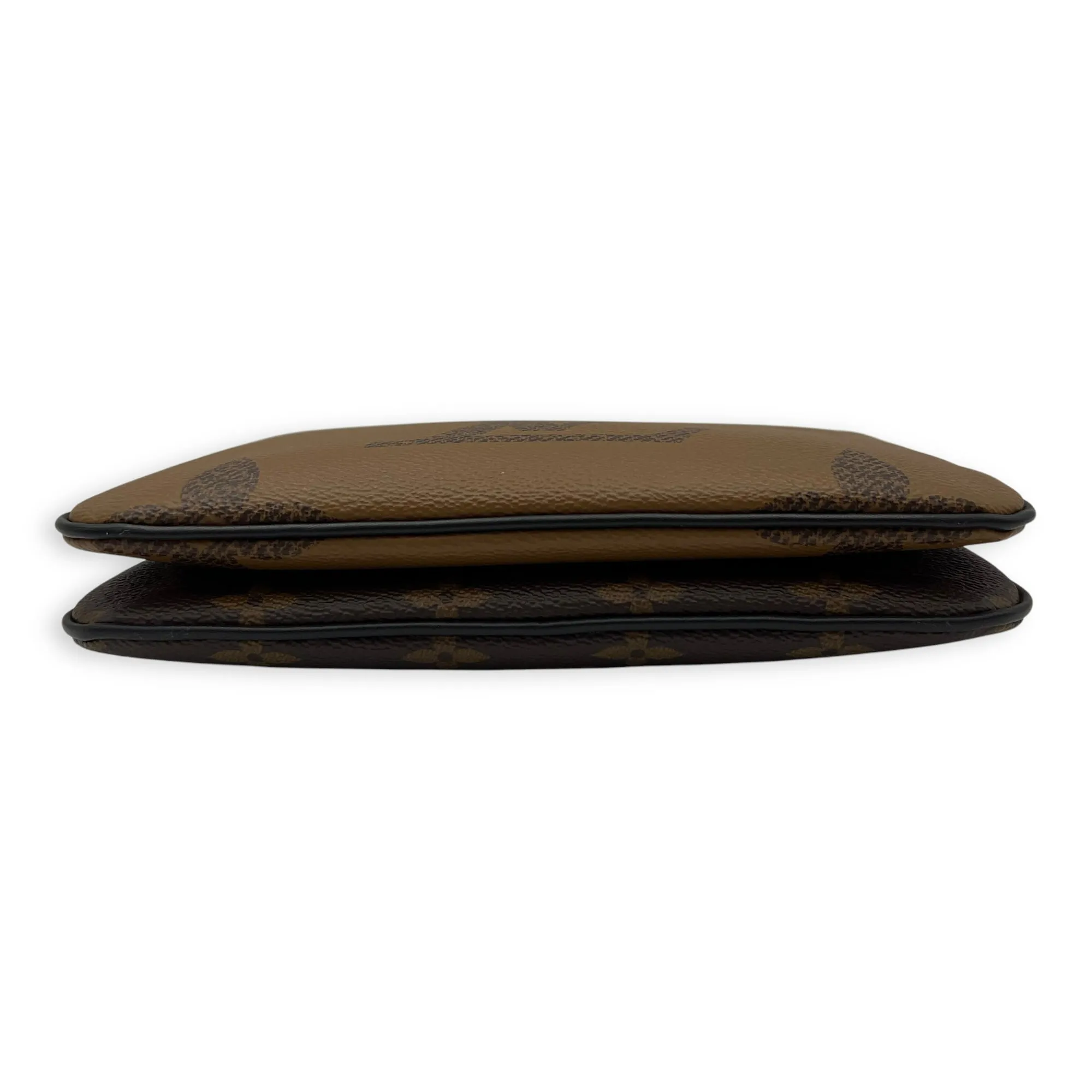 Double Zip Reverse Crossbody Bag Brown in Coated Canvas, Gold hardware