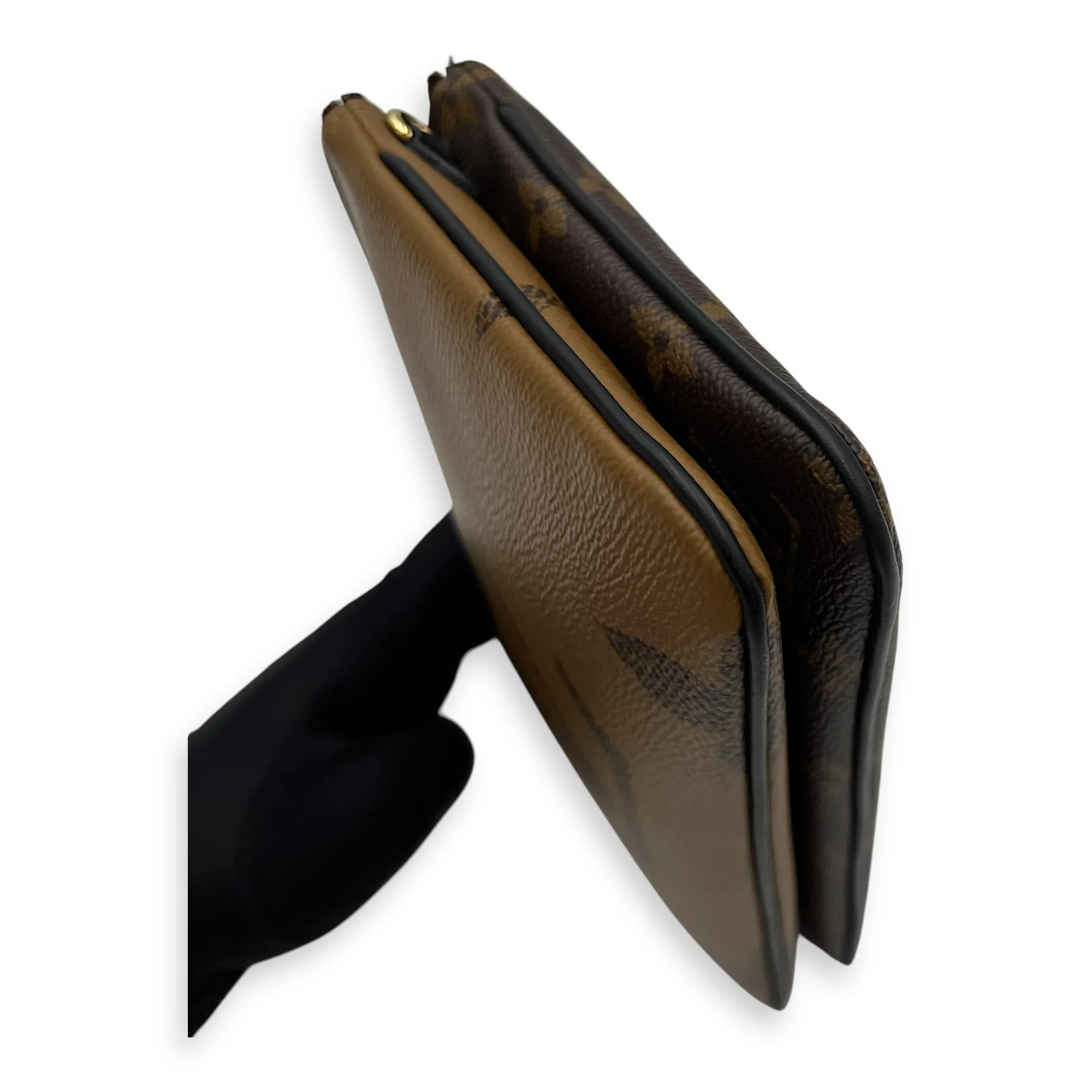 Double Zip Reverse Crossbody Bag Brown in Coated Canvas, Gold hardware