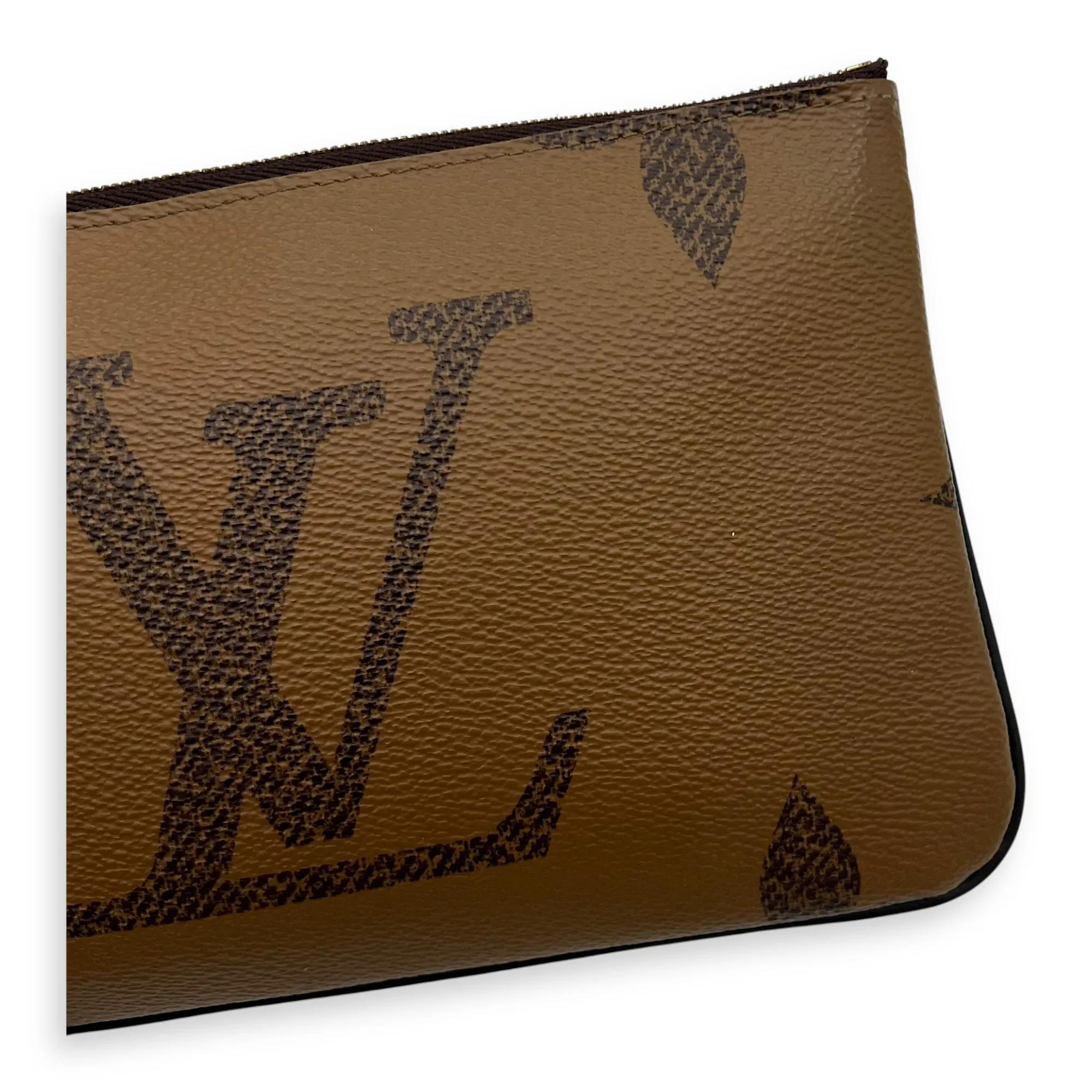 Double Zip Reverse Crossbody Bag Brown in Coated Canvas, Gold hardware