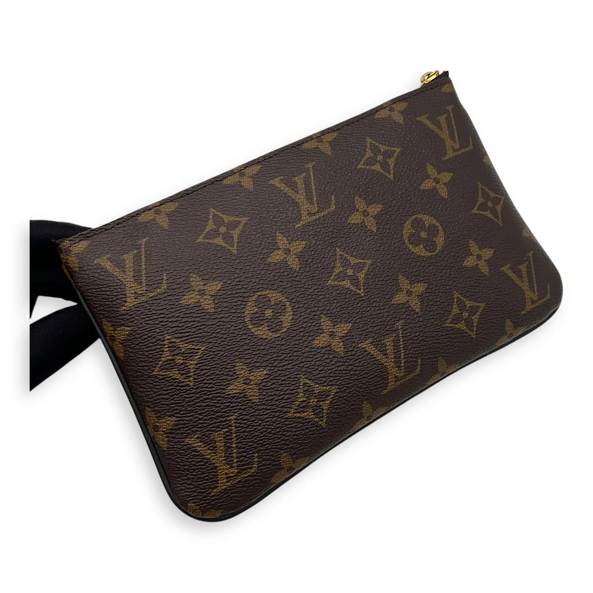 Double Zip Reverse Crossbody Bag Brown in Coated Canvas, Gold hardware