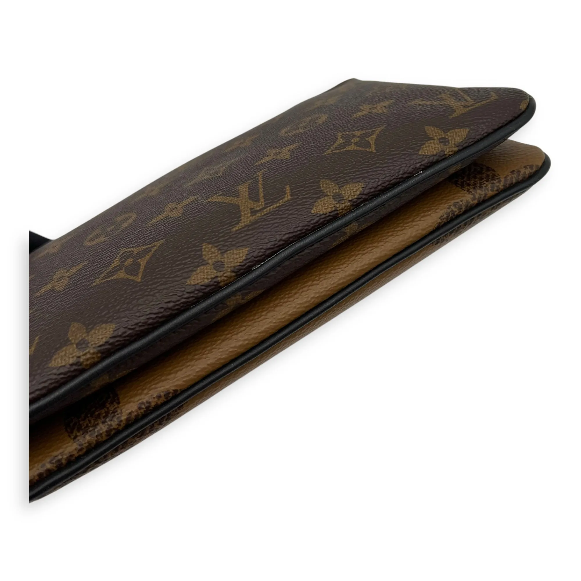 Double Zip Reverse Crossbody Bag Brown in Coated Canvas, Gold hardware