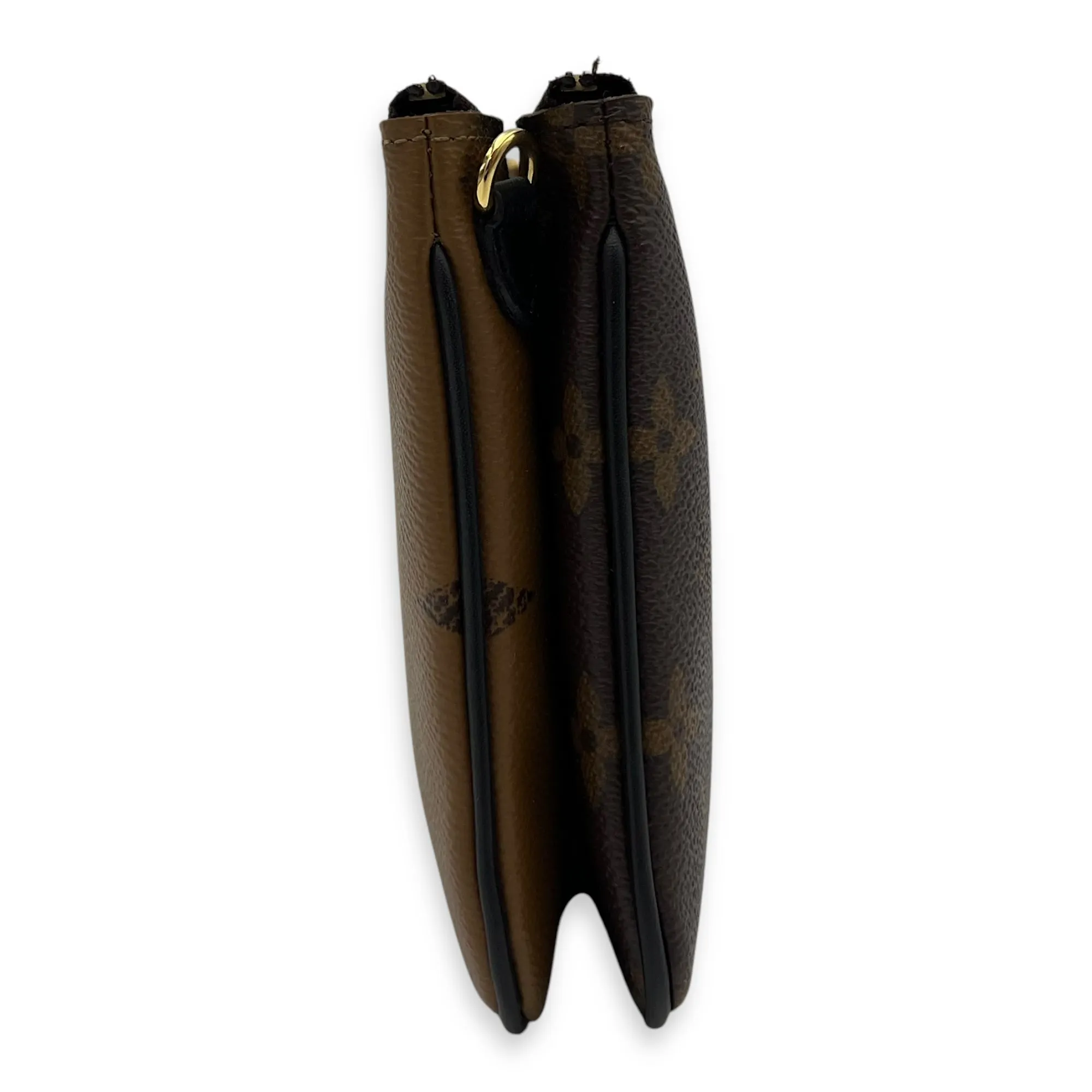 Double Zip Reverse Crossbody Bag Brown in Coated Canvas, Gold hardware