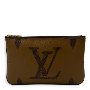 Double Zip Reverse Crossbody Bag Brown in Coated Canvas, Gold hardware