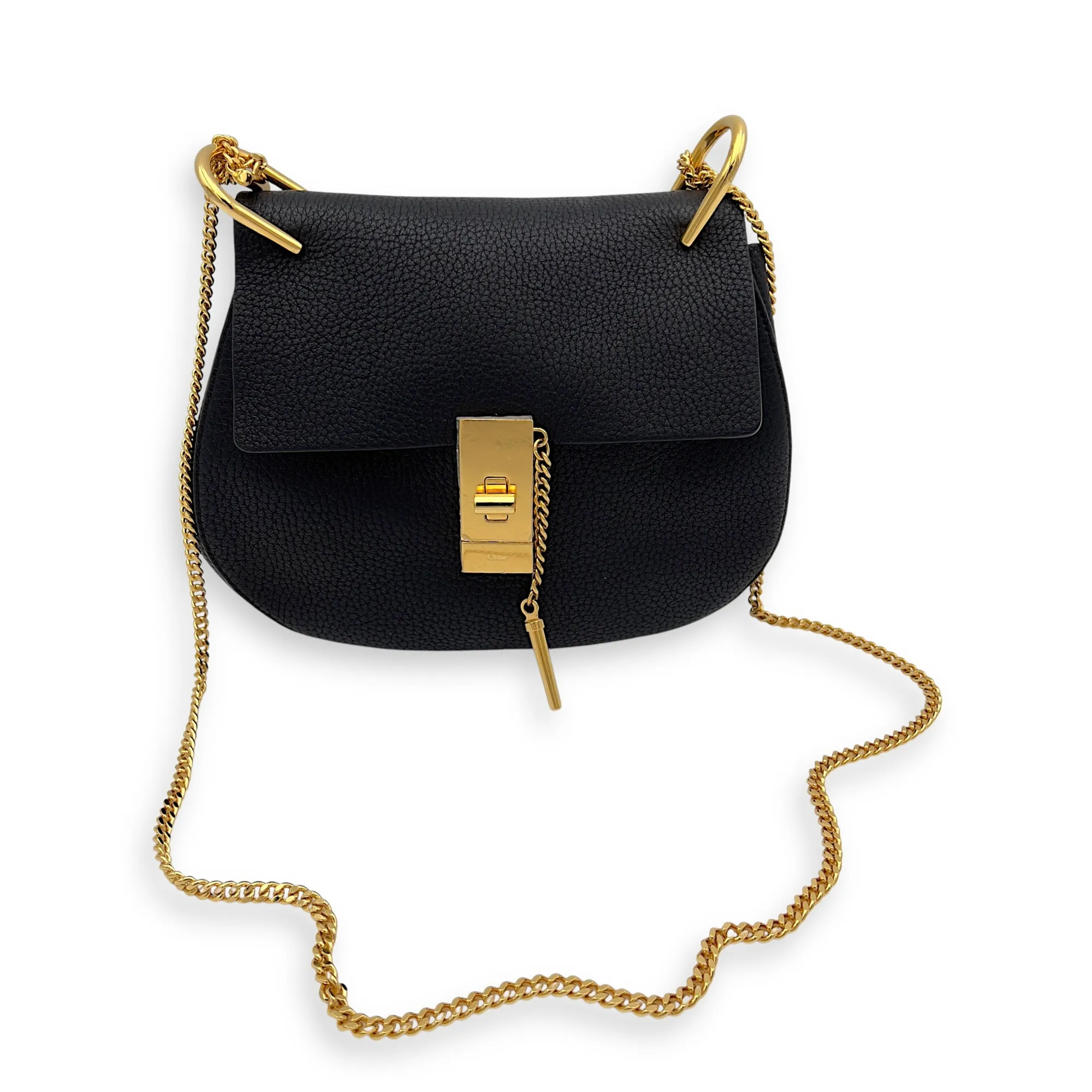 Drew Crossbody Bag Black in Calfskin, Gold hardware