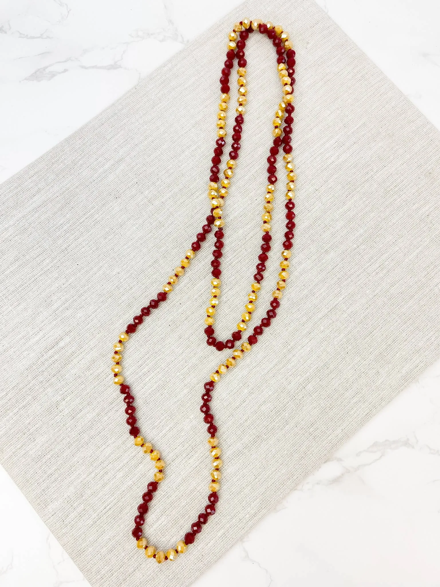 Endless Beaded Long Necklaces: Crimson & Gold